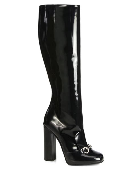 womans black leather gucci boots|thigh high Gucci boots.